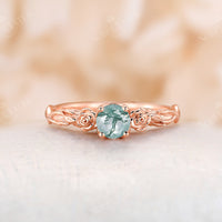 Moss Agate Rose Gold Twist Floral Engagement Ring Nature Inspired