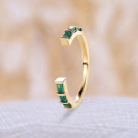 Yellow Gold Baguette Lab Emerald Open Straight Matching Wedding Band