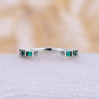 Yellow Gold Baguette Lab Emerald Open Straight Matching Wedding Band