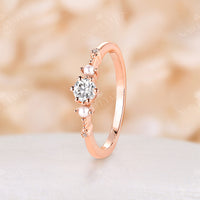 Dainty Moissanite & Pearl Engagement Ring Side Stones