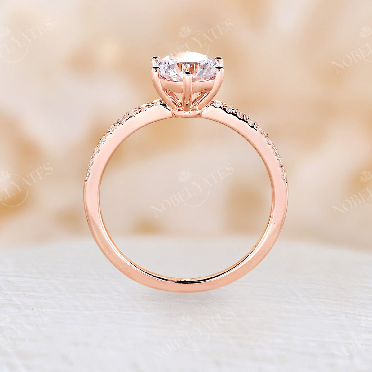 Moissanite Classic Round Pave Engagement Ring Rose Gold