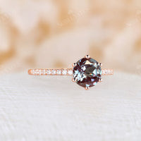 Classic Lab Alexandrite Pave Engagement Ring Rose Gold