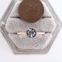 Classic Lab Alexandrite Pave Engagement Ring Rose Gold