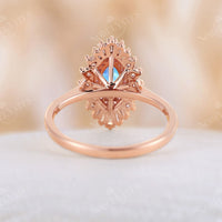 Marquise Moonstone Art Deco Rose Gold Halo Engagement Ring