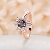 Lab Alexandrite Art Deco Round Cluster Engagement Ring Rose Gold