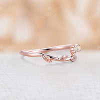 White Opal Nature Inspired Leaf Curved Wedding Band Rose Gold