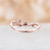 White Opal Nature Inspired Leaf Curved Wedding Band Rose Gold