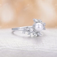Bypass Leaf Akoya Pearl Engagement Ring Nature White Gold