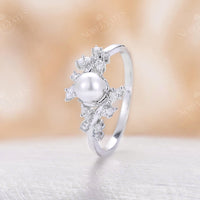 Bypass Leaf Akoya Pearl Engagement Ring Nature White Gold