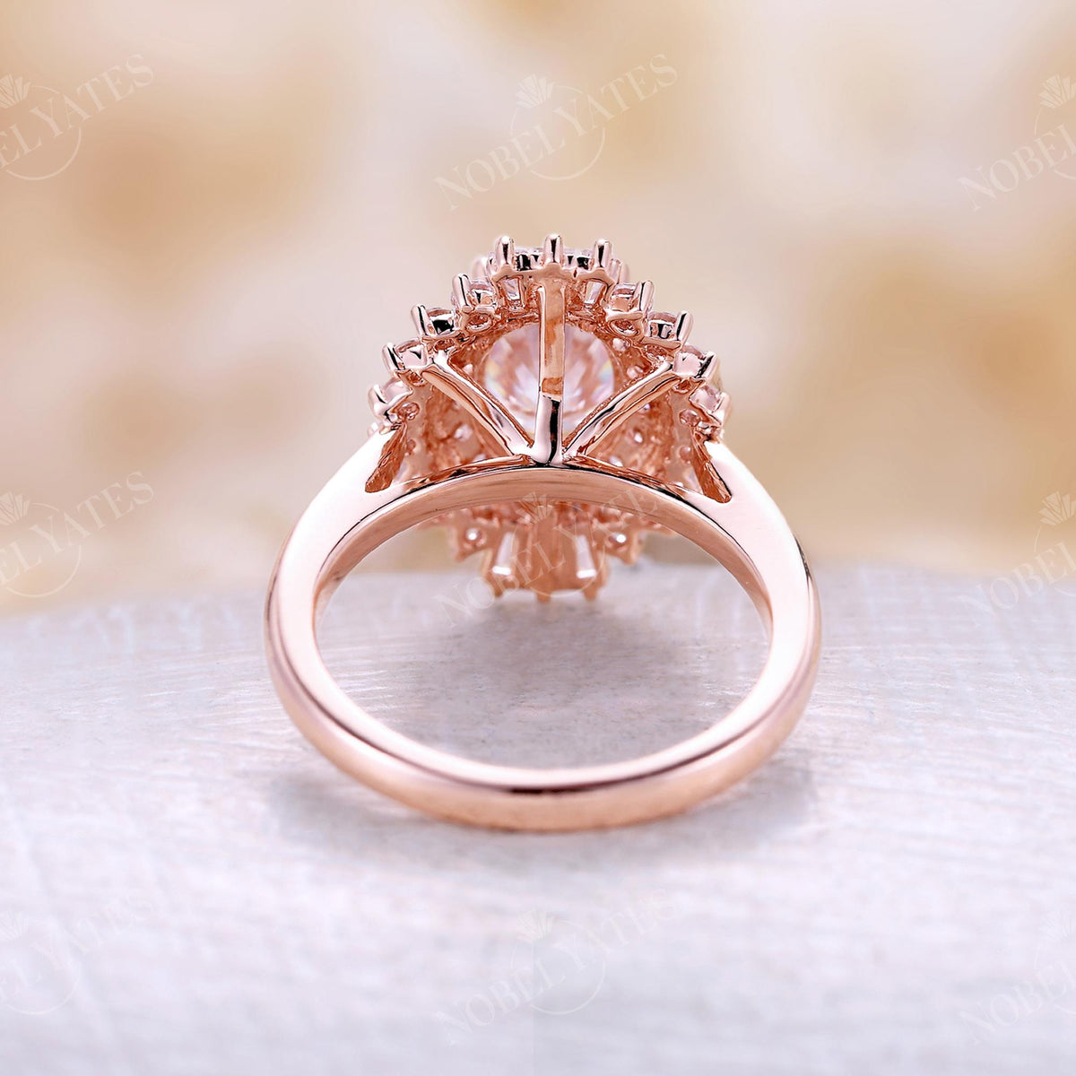 Art deco Oval Moissanite Halo Engagement Ring Rose Gold