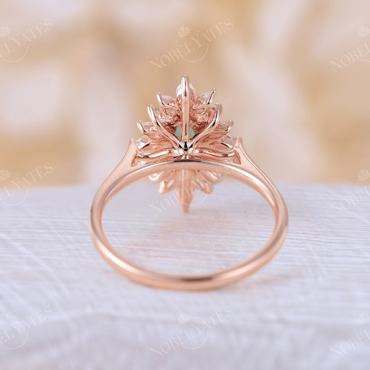 Vintage Marquise Lab Green Sapphire Halo Engagement Ring Rose Gold