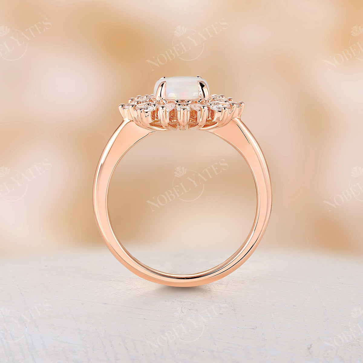 Art deco Round Opal Engagement Ring Rose Gold