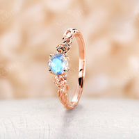 Round Blue Moonstone Solitaire Engagement Ring Floral