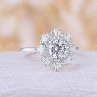 Art Deco Round Moissanite White Gold Halo Engagement Ring