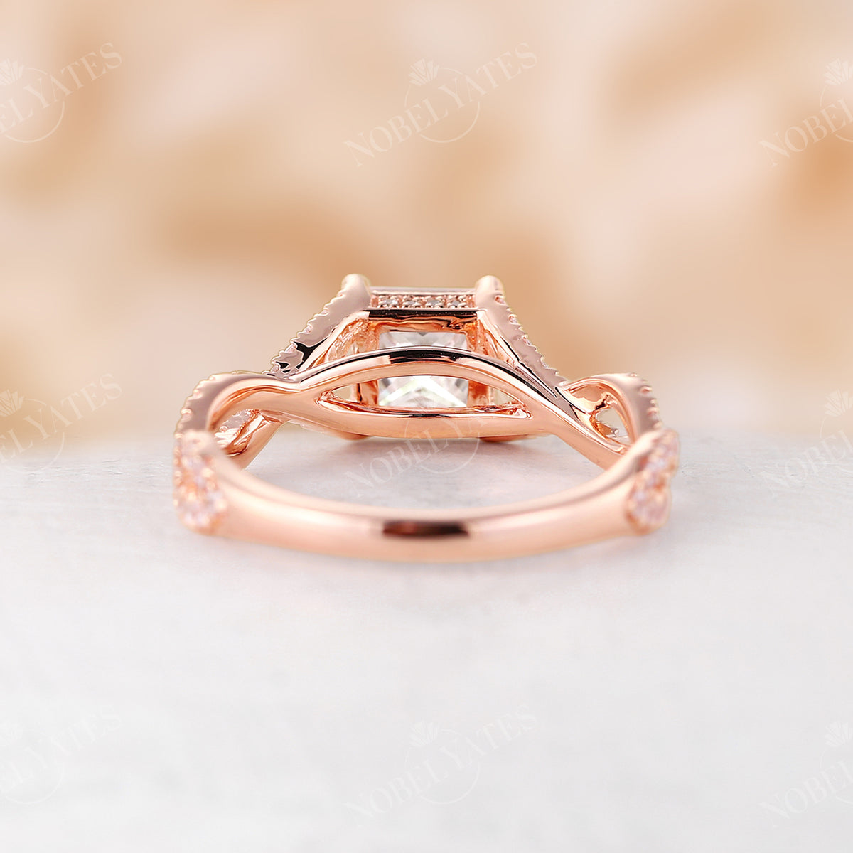 Twist Pave Rose Gold Princess Moissanite Engagement Ring