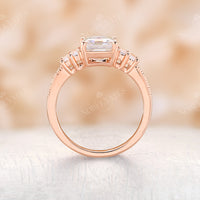 Asscher Cut Moissanite Rose Gold Milgrain Engagement Ring Art Deco