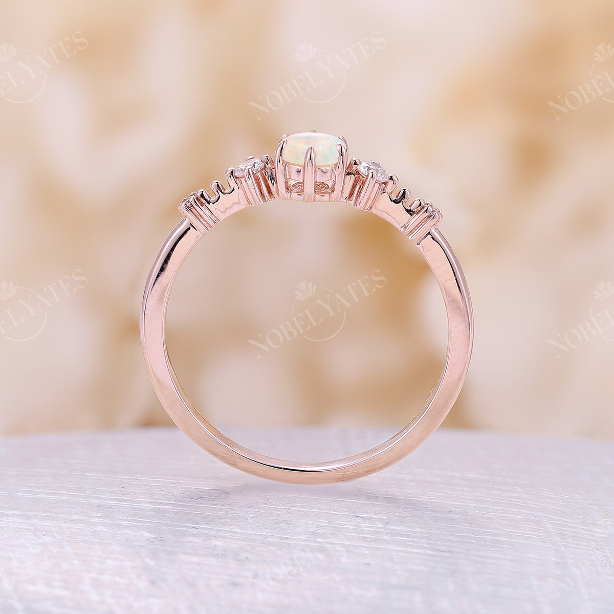 Round White Opal Vintage Rose Gold Engagement Ring