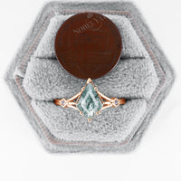 Kite Shape Moss Agate Vintage Rose Gold Engagement Ring