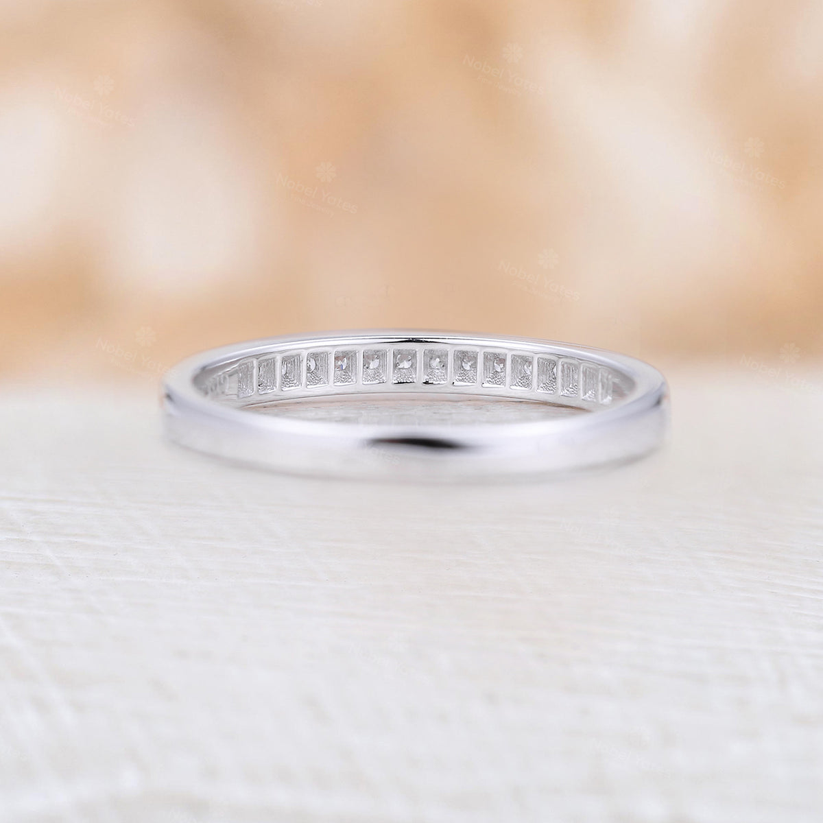 Channel Set Natural Diamond Straight Wedding Band White Gold