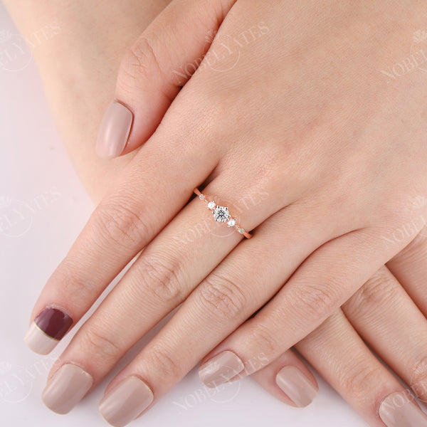 Dainty Moissanite & Pearl Engagement Ring Side Stones