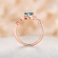 Moss Agate Engagement Ring Diamond Leaf Design Rose Gold