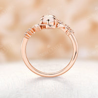 Oval Shape White Opal Leaf Style Engagement Ring Bypass Rose Gold Band