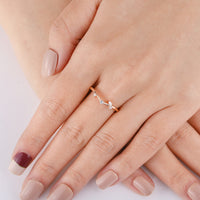 Round Moissanite Curved Rose Gold Matching Wedding Band Dainty