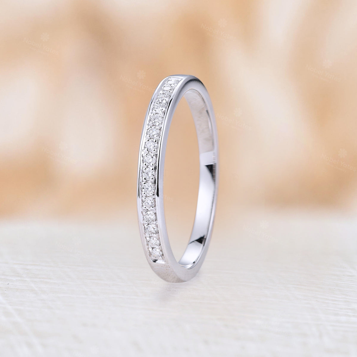 Channel Set Natural Diamond Straight Wedding Band White Gold