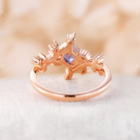 Princess Cut Lab Alexandrite Nature Inspired Branch Engagement Ring Rose Gold