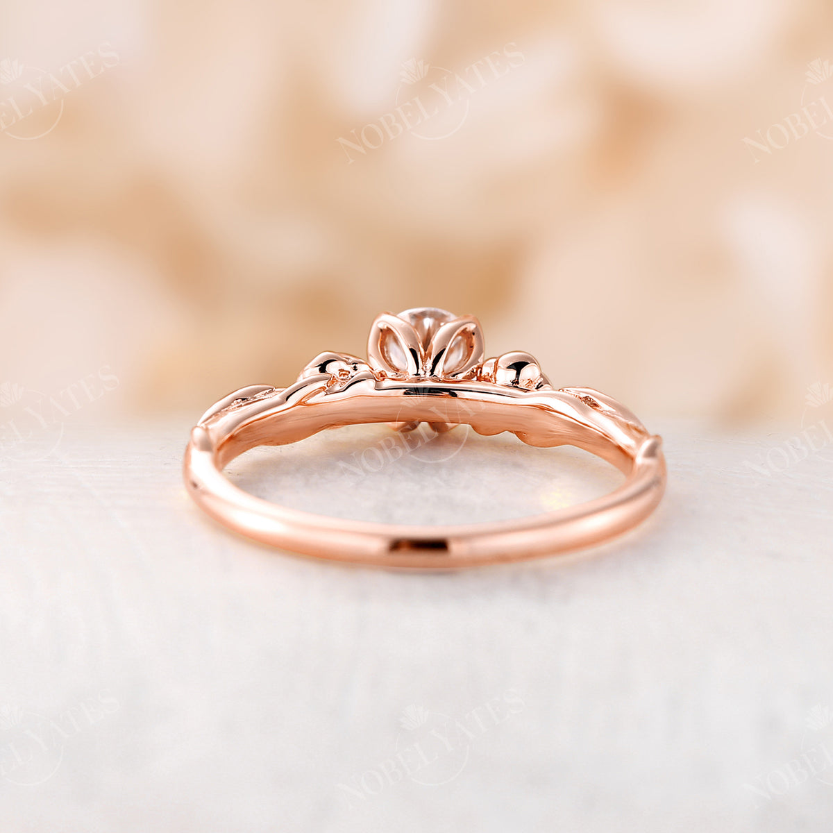 Solitaire Moissanite Nature Inspired Floral Engagement Ring Rose Gold