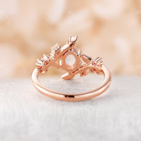 Oval Shape White Opal Leaf Style Engagement Ring Bypass Rose Gold Band