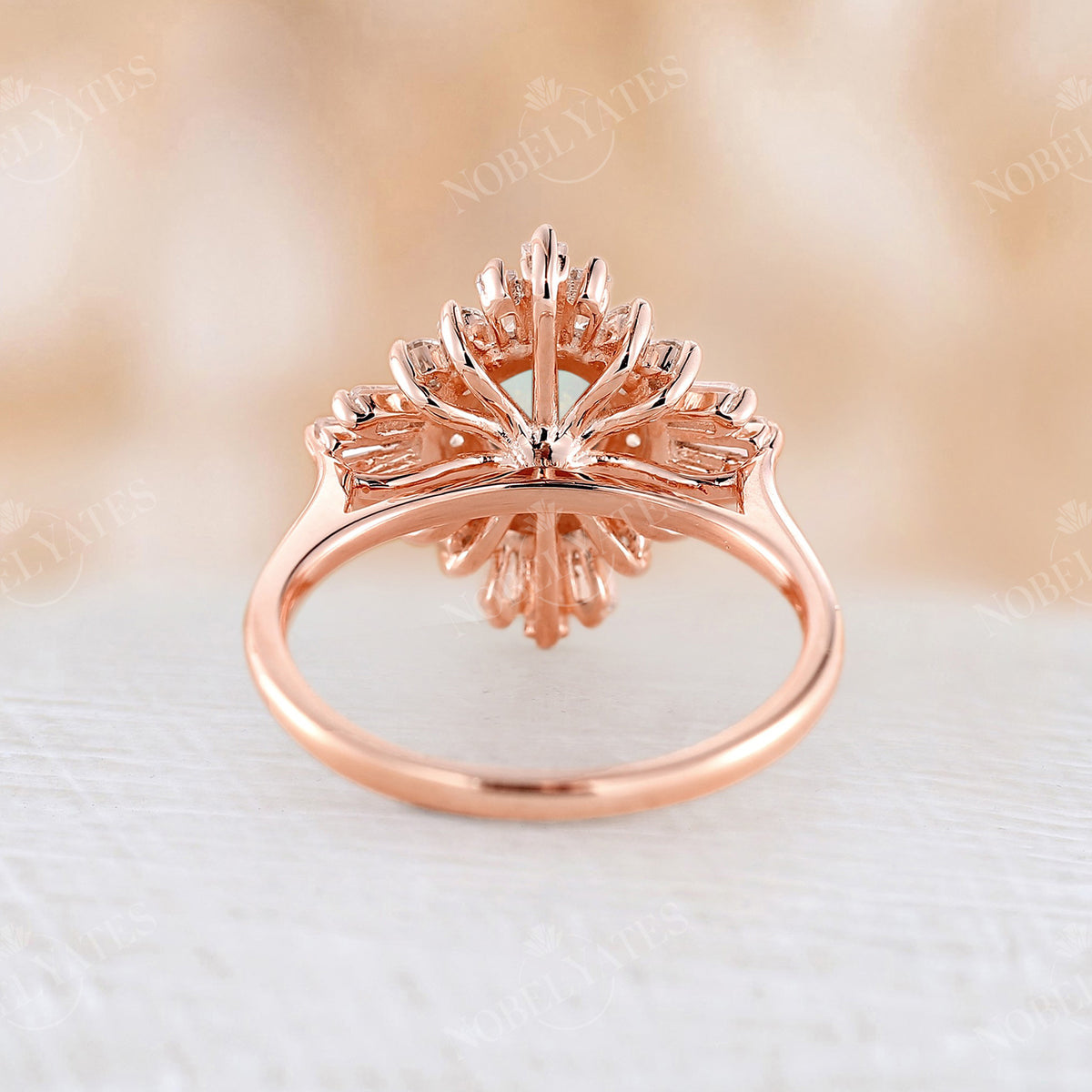 Art deco Round White Opal Halo Engagement Ring Rose Gold