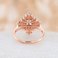 Art deco Round White Opal Halo Engagement Ring Rose Gold