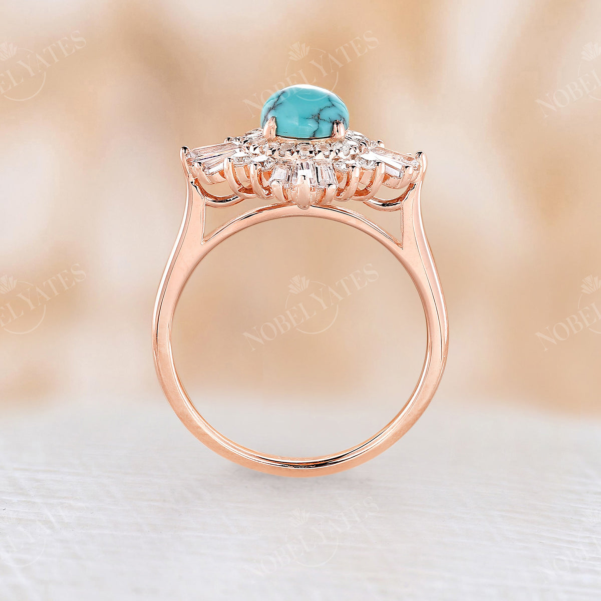 Art deco Round Turquoise Halo Engagement Ring Rose Gold