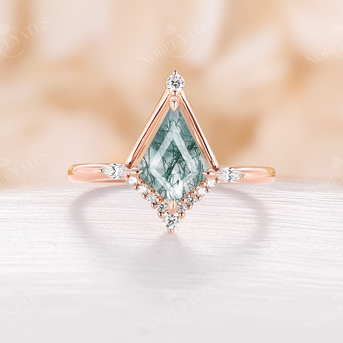 Kite Shape Lab Emerald Engagement Ring Vintage Rose Gold