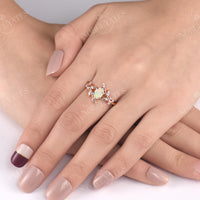 Nature Inspired Oval Lab Opal Branch Leaf Engagement Ring Rose Gold