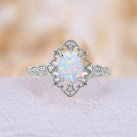 Vintage Oval Opal Milgrain Engagement Ring Yellow Gold