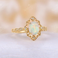 Vintage Oval Opal Milgrain Engagement Ring Yellow Gold