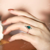 Vintage Kite Shape Lab Emerald Rose Gold Engagement Ring