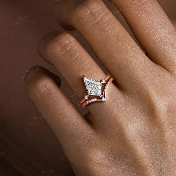 Kite Cut Moissanite Art Deco Bridal Sets Engagement Ring 2pcs