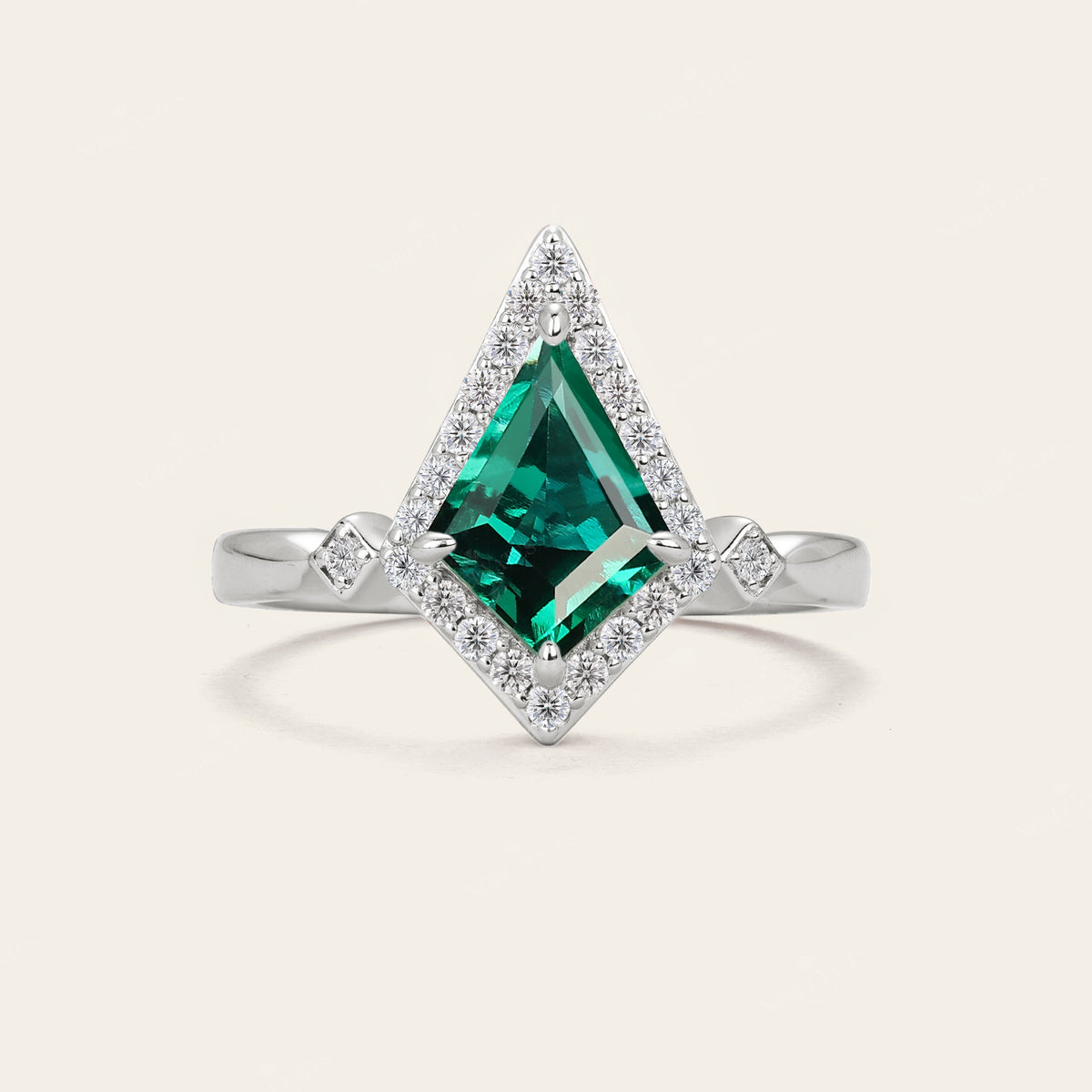 Kite Cut Lab Green Emerald Art Deco Engagement Ring Sets 2pcs