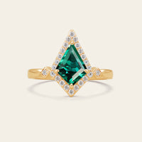 Kite Cut Lab Green Emerald Art Deco Engagement Ring Sets 2pcs