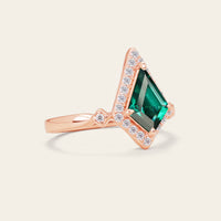 Kite Cut Lab Green Emerald Art Deco Engagement Ring Sets 2pcs