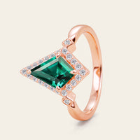 Kite Cut Lab Green Emerald Art Deco Engagement Ring Sets 2pcs