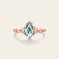 Kite Shape Moss Agate Vintage Rose Gold Engagement Ring