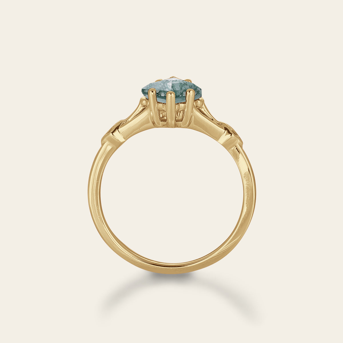 Kite Shape Moss Agate Vintage Rose Gold Engagement Ring