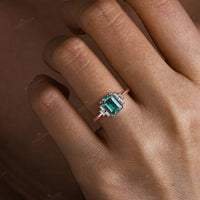 Lab Emerald Green & Lab Grown Diamond Art Deco Engagement Ring