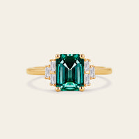 Lab Emerald Green & Lab Grown Diamond Art Deco Engagement Ring