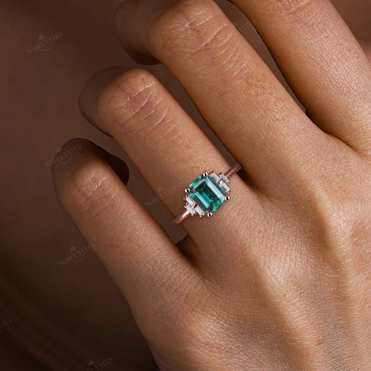 Lab Emerald Green & Lab Grown Diamond Art Deco Engagement Ring