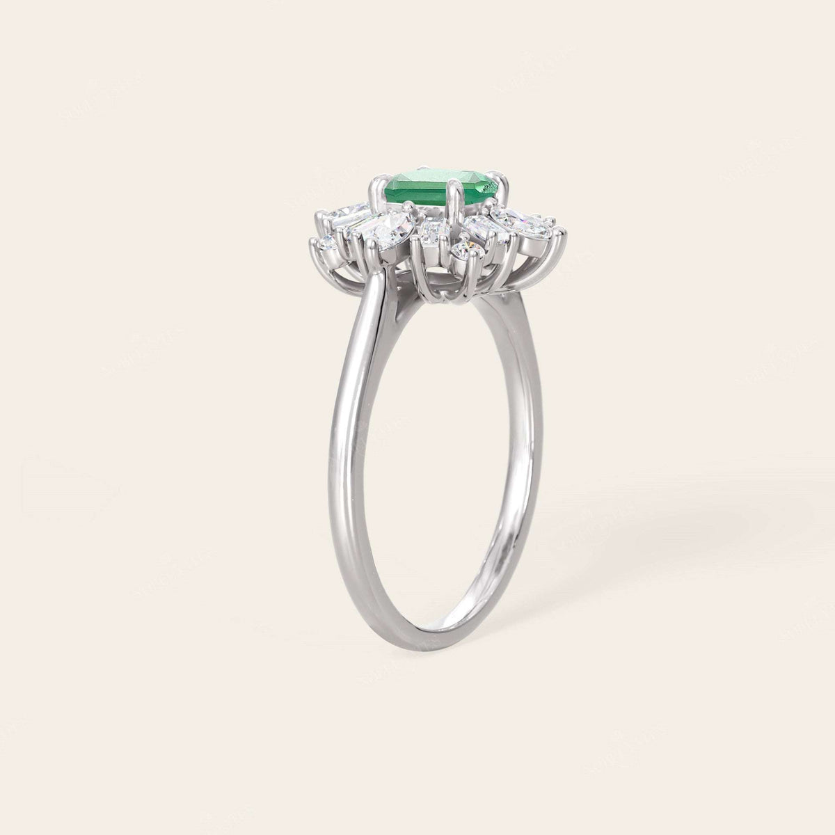Lab Green Sapphire Asscher Cut Ballerina Art Deco Engagement Ring-Nobel Yates